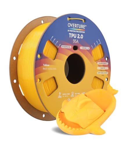 Image of OVERTURE Upgrade TPU 2.0 High-Speed Filament 1.75mm, 1kg Yellow | 95A Soft Fast Printing High Elasticity & Durability, 1kg Spool (2.2lbs), Fit Most FDM Printer (Yellow)