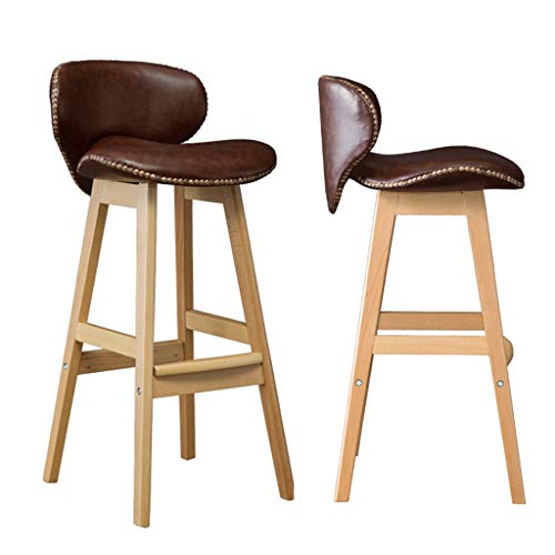 Massivholz Barhocker Stuhl 2er Set Frühstück Esszimmerhocker für Küche Pub Café PU Leder Gepolsterter Sitz Hohe Rückenlehne max. Laden Sie 150 kg (Retro Brown) Cover