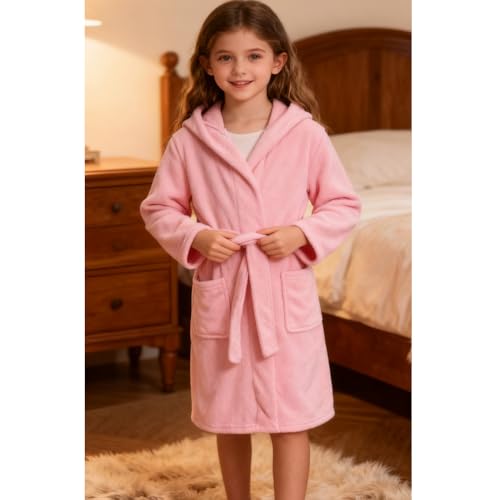 Image of Kids Bathrobe Hooded Plush Fleece Robe for Girls Boys