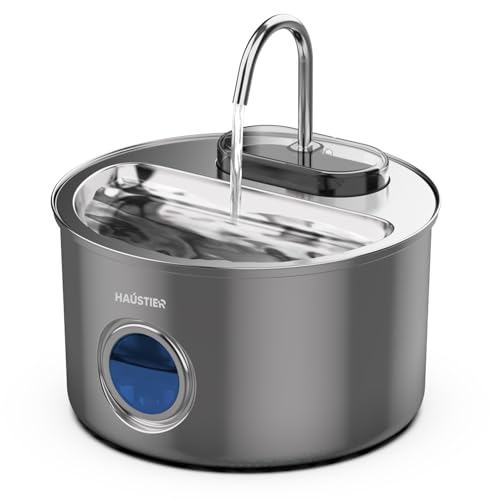 Haustier WF009LS-M Otomatik Kedi Su Çeşmesi,Kedi Su Sebili, Su Pınarı 3.5Lt Geniş Hazne, SUS304 Çelik, Çok Katmanlı Filtrasyon, Pencereli Metal Tasarım