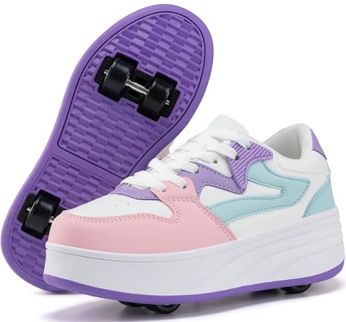 ANEFUN Roller Skate Shoes for Women Girls Sneakers with Detachable Wheels Sport Shoe Suitable for Halloween Christmas Birthday Party Gifts White-Purple