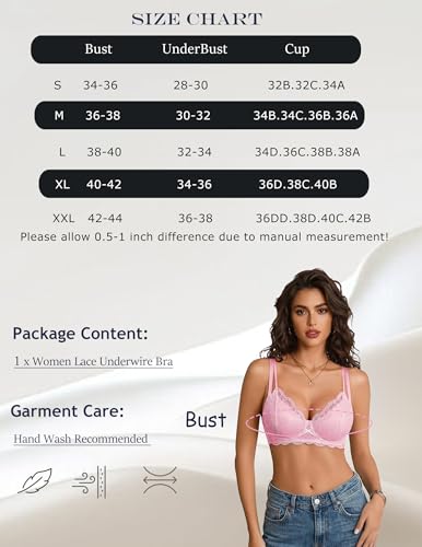 Avidlove Women's Sexy Lace Push Up Bras Sheer Balconette Underwire Unpadded Everyday Bras Pink S — view 6