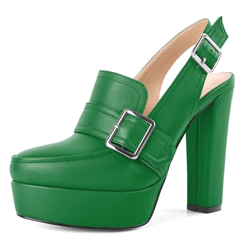 Image of Women's High Heel Loafers Platform Pumps Round Toe Heels Chunky Heel Pumps Stylish Comfortable 4.8 Inch Slingback Heels