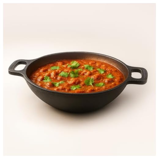 SOLARA Pre Seasoned Cast Iron Kadhai 10 Inch(25 CM), Ready to Use Deep Frying Kadhai 2.5 kg, Naturally Nonstick Cast Iron Kadai with Flat Handles, 2.3 LTR, 100% Pure and Toxin-Free kadhai