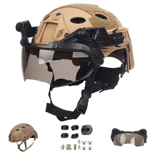Casco Táctico con Gafas Protectoras para Deportes Extremos - Máxima Protección Ligero Y Rápido Equipo De Seguridad Ajustable(Tan,S)
