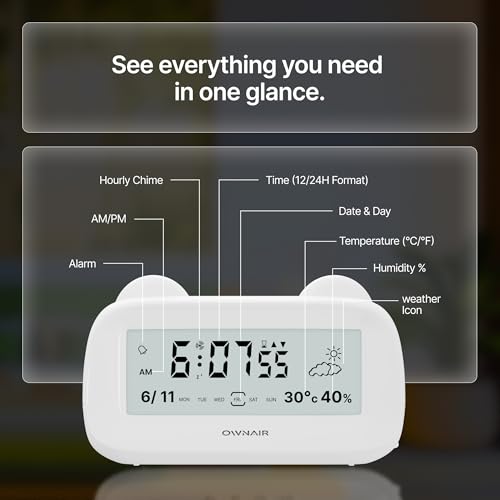 Image of OWNAIR Digital Clock for Table | Digital Alarm Clock with Simulated Weather, Temperature & Humidity Sensor, Date & Time, Dual Alarm & Backlight | Ideal for Heavy Sleepers, Bedroom, Study & Office