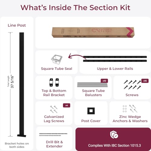 CR Fence & Rail Deck Railing Kit – Black Metal Guard Rail with Post, no top Rail Needed. Wrought Iron Outdoor Railing System for Balcony, Porch, Patio, Fencing & Exterior Safety, 4.5\'x36 - Thumbnail 6