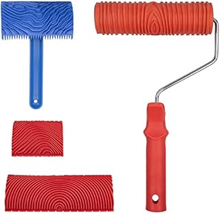 4Pcs Wood Graining Painting Tool, MOCOLOM Rubber Empaistic Wood Texture Pattern Roller with Handle, DIY Wood Grain Painting Tool Set Household Wall Art Paint for Wall Room Decoration