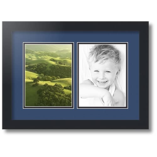 ArtToFrames Collage Photo Frame Double Mat with 2-6x8 inch Openings with Black Frame and Delft Blue Top Mat