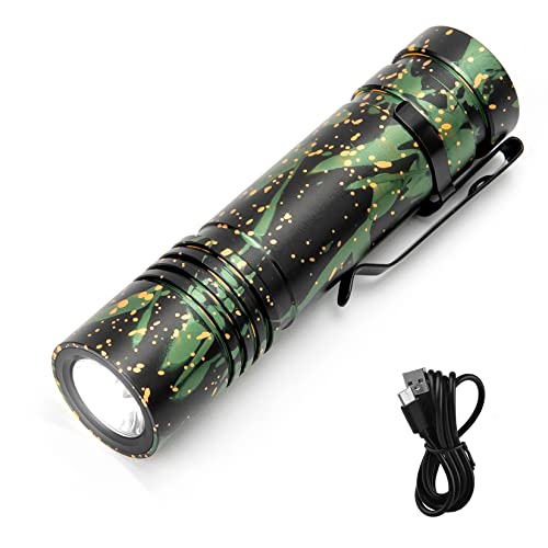 FTOYIN LED Tactical Rechargeable Flashlight 800 Lumens, Unique Oxidation Shell Process, 5 Modes IPX4 Waterproof Lightweight Flashlight, Work for Camping, Running Emergency and Outdoor Activity, Green
