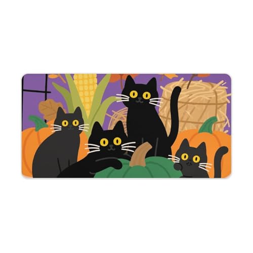 Tapis de bureau portable pour clavier et souris au motif chat noir