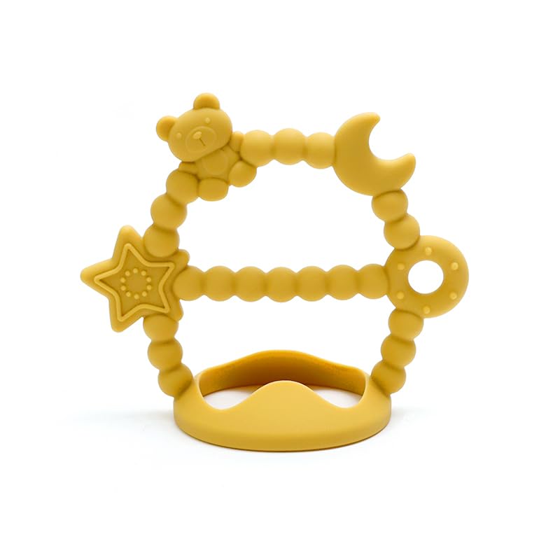Anti-Drop Baby Glove Teether - Best Baby Teether Mitten - Training Sensory Toys Organic Custom Designed Baby Teether (Yellow)
