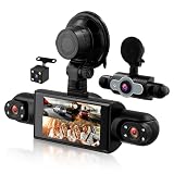 Rimoody 4 Canali Dashcam Auto 360°, 4 Telecamera HD 1080P Anteriore e Posteriore Sinistra Destra, 3 Pollici IPS Schermo Dash Cam con Visione Notturna 8 IR/Loop Video/24H Parcheggio Monitor