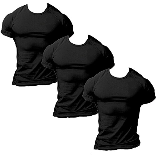 ZUEVI Men's Cotton Slim Fit Athletic Bodybuilding T-Shirts Muscle Short Sleeve Tee(Black 3 Pack-M-S)