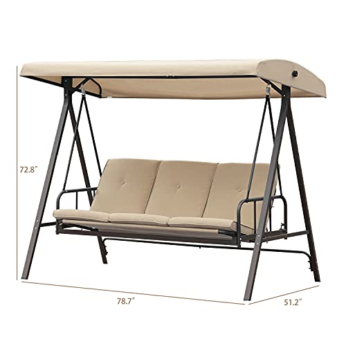 Aoodor 2 In 1 Patio Porch Swing Bed Olefin Fabric Fade Resistant Outdoor Converting Adjustable Canopy, Weather Resistant Glider With Removable 3 Seater - Brown #TOP1