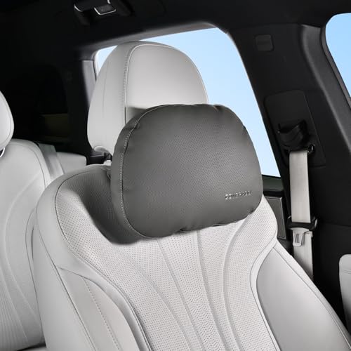 Image of Coverado Leather Car Headrest Pillow Car Neck Pillow with Adjustable Strap, Head Support Rest Driver Relax Head Muscles Relieve Driving Fatigue, Breathable & Removable Cover, Gray