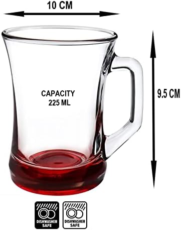 GITABI Colored Base Set of 6 Hot Drinking Mugs - Tea, Coffee, Latte Cups, Beautifully Blown Tea Glasses, Espresso Drinking Glass/Cup, 225 cc / 7.5 oz Glass
