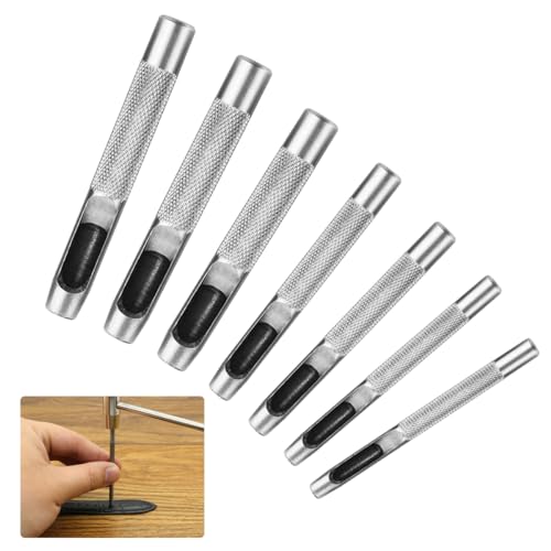 Punzones de Agujero, 7 Piezas Sacabocados para Cuero de Acero Redondo, 5 mm a 11 mm Perforadora de Cuero, Sacabocados de Golpe, Juego de Punzones, para Banda de Reloj, Zapatos, Tela, Ropa de Lona