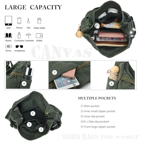 Image of Canvas Hobo Crossbody Shoulder Tote Bag for Women and Men Large Purse Messenger Bag Travel Work Shopping