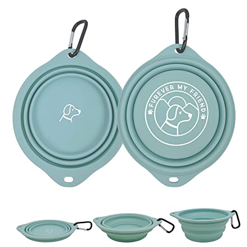 2 Set Of Furever Collapsible Silicone Portable Dog Water Food Bowls Travel Foldable Rubber Dish Large Bowl Dogs Puppy Pet Traveling Camping Walking Hiking Gear Platos Para Perros (Sky Blue) #TOP22