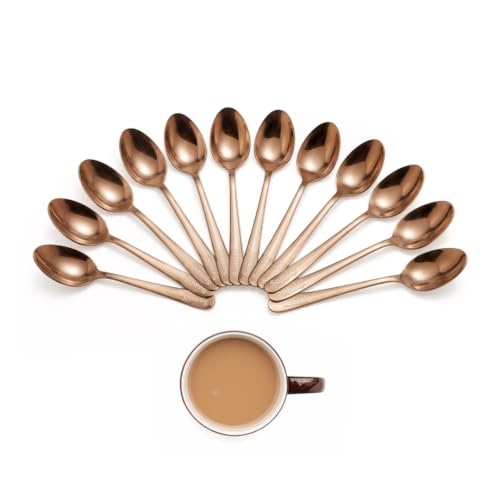 Image of Sumeet Stainless Steel Rose Gold Baby /Meduim Premium Spoon Set of 12 Pc - (15.5cm L) (1.6mm Thick)
