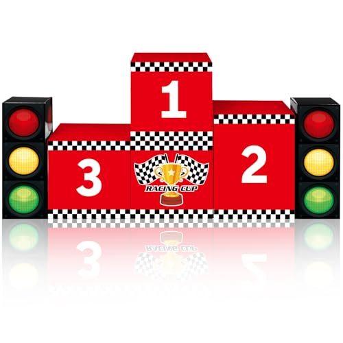 Podiums de voiture de course et feux de signalisation pour décorer un coffre