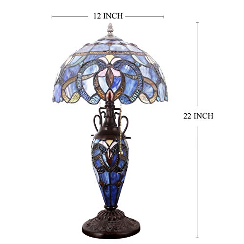 WERFACTORY Tiffany Style Lamp Blue Purple Cloud Stained Glass Table Lamp 12X12X22 Inches Mother-Daughter Vase Desk Reading Light Decor Bedroom Living Room Home Office S558 Series - Thumbnail 6