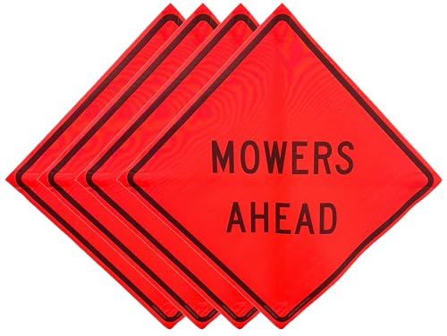 OrangeGear® 36" x 36" MUTCD TTC Complaint Orange Mesh Safety Traffic Control Sign w/Cross Ribs (4 Pack) (Mowers Ahead)