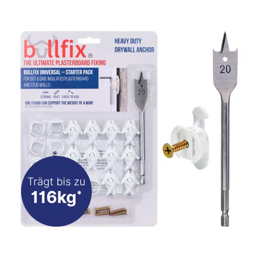Preisvergleich Produktbild Bullfix Universal Starter Gipskartondübel für schwere Lasten, 10er-Pack, Dübel für Gipskartonplatten, Hohlraumdübel, Tragkraft bis 116 Kg, Rigipsdübel für Trockenbau Set mit Schrauben, Schwerlastdübel