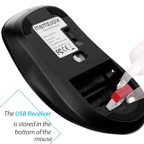 Image of memzuoix 2.4G Wireless Mouse, 1400 DPI Computer Mice with USB Receiver, Portable Wireless USB Battery Powered Cordless Mouse for Laptop, PC, Desktop, 5 Buttons (Matte Black)