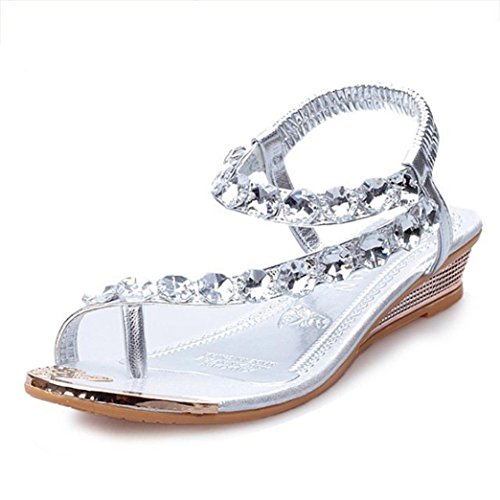 Hot Sale!Women Sandals,Canserin Women's 2017 Summer Sandals Rhinestone Flats Platform Wedges Shoes Flip Flops (7 B(M) US, Silver)