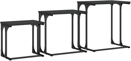 Miniatura 8 de Mesas de centro anidables de 3 piezas, mesas de madera de ingeniería negra para sala, mesas auxiliares para sala de estar, mesa de centro para sala