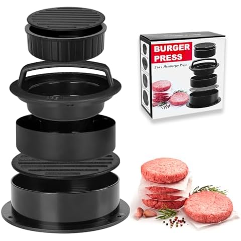atrccs Burger Meat Press, 3 in 1 Burger Press with Parchment Paper, Multifunctional Grill Press, Burger Meat Mold, Dishwasher-Safe and Non-Stick Patty Maker (Black) Cover