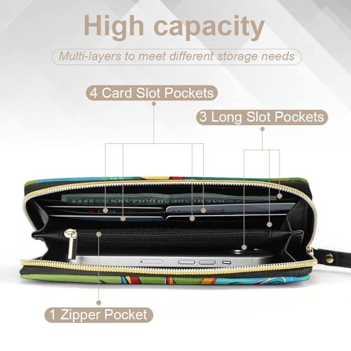 Womens Leather Wallets With Colorful Fish Wallet for Women Large Capacity Card Phone Holder Ladies Purse with Wriststrap4