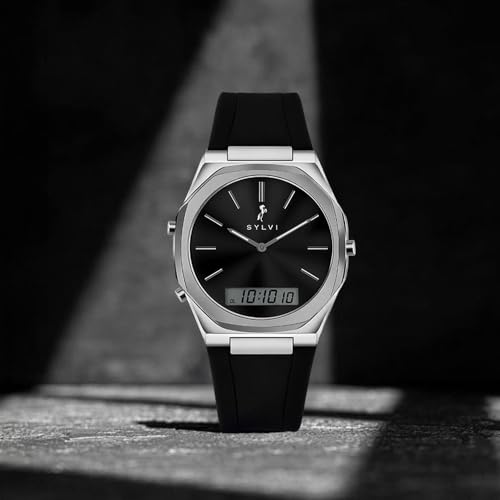 Image of Sylvi Analog-Digital Silver Case Black Silicone Strap Analog-Digital Watch for Men with