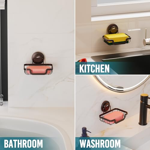 Image of TAILI Soap Dish, Bar Soap Holder Suction Cup, Stainless Steel Sponge Holder | Soap Dish for Shower Wall, Self-Draining Soap Holder Shower for Bathroom & Kitchen, Brown