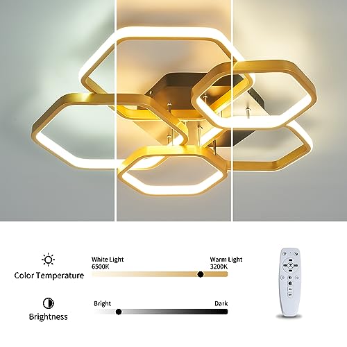 Plafonnier LED moderne hexagonal dimmable 52W à 80W avec télécommande
