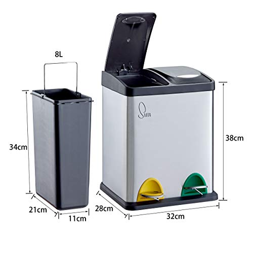 SVITA TC2X8 Mülleimer 16 Liter 2x8L doppelt Abfalleimer kompakt 2er-Mülleimer Kücheneimer Mülltrennung Treteimer Silber – Ansicht 5