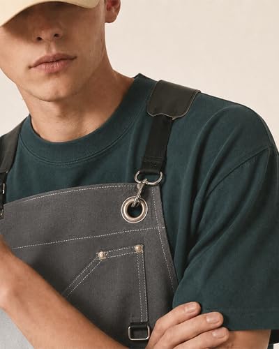 Image of Work Apron - Stylish Cotton Apron with Rip Stop Weave, Waterproof & Breathable Membrane, Durable Tear Resistant, Chef, Kitchen, BBQ, Workshop & Gardening Apron-Forest Green