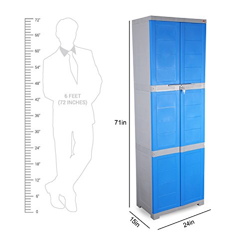 Image of Cello Novelty Large Plastic Cabinet with Dustproof Doors| 3 Year Warranty | Almirah, Cupboard, Wardrobe for Home, Living Room, Bedroom, Kitchen, Office, Outdoor| Blue & Grey Colour