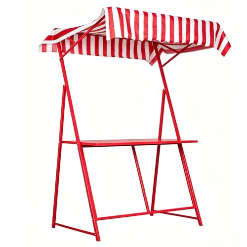 Puesto de Mercado de Agricultores, Estructura de Hierro, Toldo Impermeable y Parasol, Puestos del Mercado, Soporta 100 Kg, para Exhibición de Productos Agrícolas, Panadería y Postres(Red)