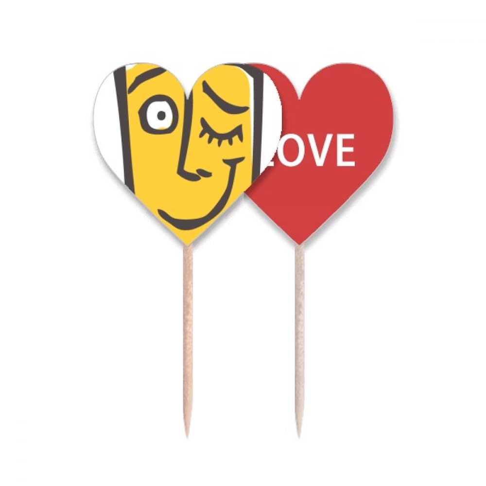 Cure-dents en forme de visage de dessin animé et pique à cocktail Love Heart en bois