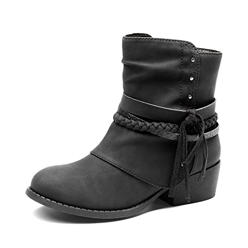 DREAM PAIRS Girls Ankle Boots Side Zipper Low Heels Boots Little Kid/Big Kid 10 Toddler Black