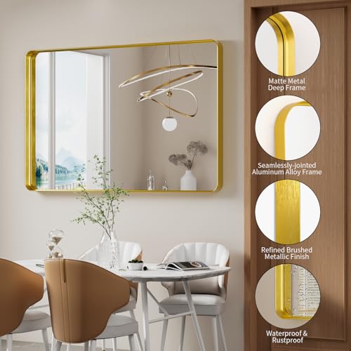 Image of Koonmi Gold Bathroom Mirror, 36x55 Shatterproof Wall Vanity Mirror