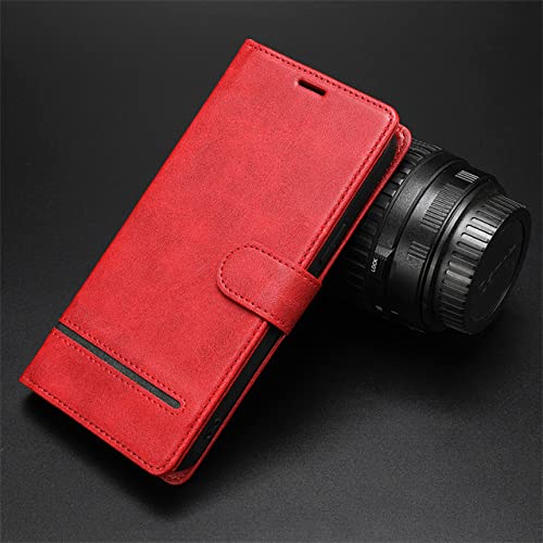 Étui portefeuille en cuir pour iPhone 14 avec porte-carte intégré protection rouge chic
