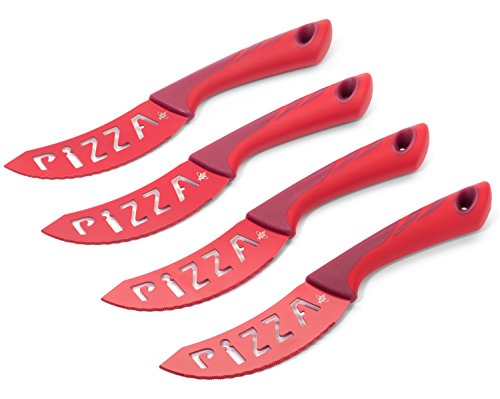PREMIUM KNIFE SET- Set of 4 Pizza Knives - Best Quality Stainless Steel - Pizza Cutter and Slicer - Dishwasher Safe - Color Coated - Non-Stick Blades
