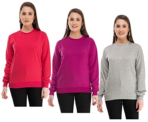 Image of indi weaves Women Fleece Warm Sweatshirt for Winters (XXL,Grey,Purple,Magenta) Pack of 3