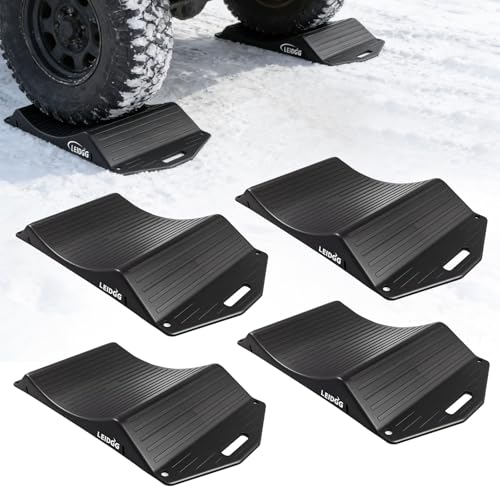 LEIDGG Tire Cradles Set of 4Pack Anti-Slip Pads Tire Saver Ramps with Interlock Design Plastic Car Ramps for RV Trailer Truck Up to 40000 LBS