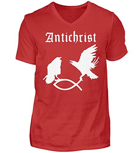 T-shirt en V pour homme rouge en taille M motif Antichrist