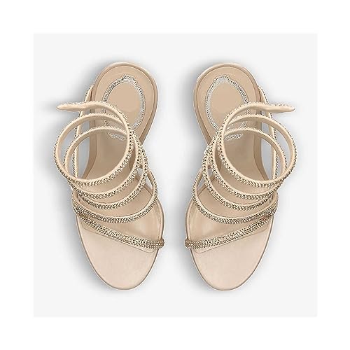 Snakehead Style Rhinestone High Heel Sandals with Round Toe Platform and Exposed Toe Straps, Summer Sizes 5-9(Silver,6)2